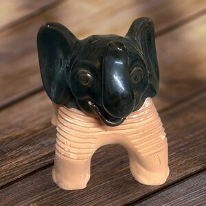 Vintage Tunisian Terracotta Chia Pet Elephant Figurine Glazed Folk Art Pottery